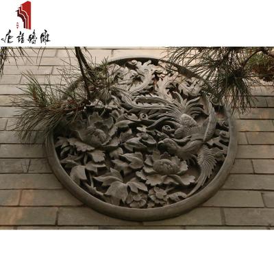 北京唐语砖雕 砖雕仿古照壁 庭院装饰圆形φ70cm凤戏牡丹ty-gy232